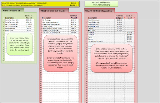 simple budget spread sheet