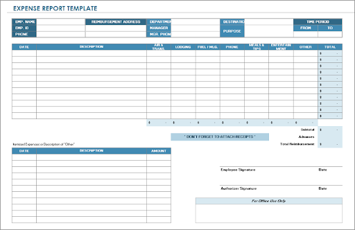 small business monthly expense report template excel