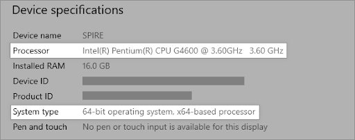system specifications