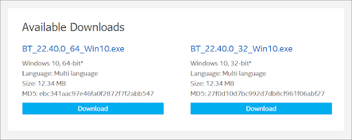 intel Wirelss Bluetooth for Windows 10
