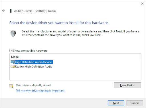 re-install audio driver