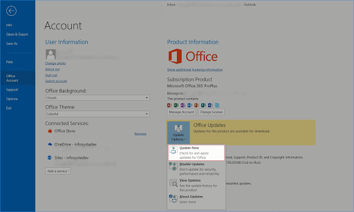 Outlook > Datei > Office-Konto