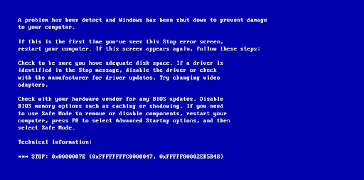 Blue screen of death