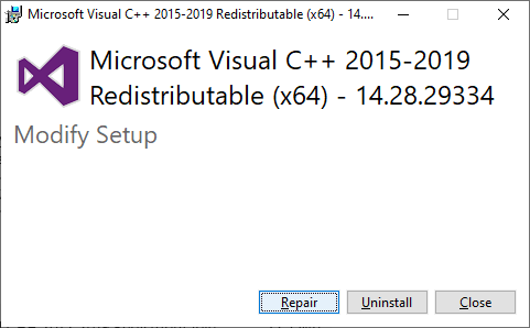 repair microsoft visual c++