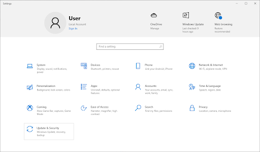 windows settings > update and seceurity