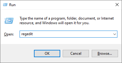 диалогов прозорец за изпълнение на Windows > regedit