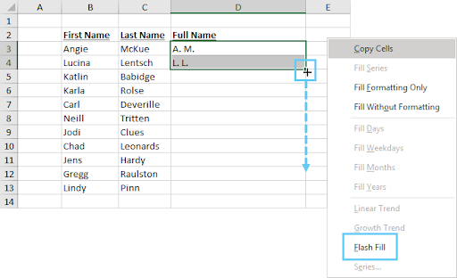 remplissage flash excel