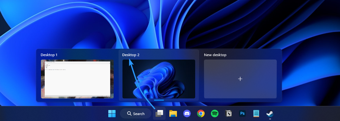 Creating a new virtual desktop using Task view in Windows 11