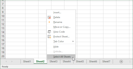 group all excel worksheets