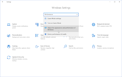 Adjust the appearance and performance of Windows