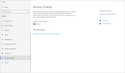 enable remote desktop