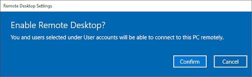 confirm enable remote desktop