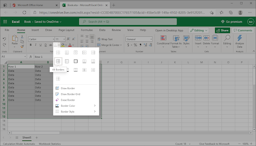 print excel gridlines in excel for web