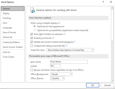 How to change settings in Word