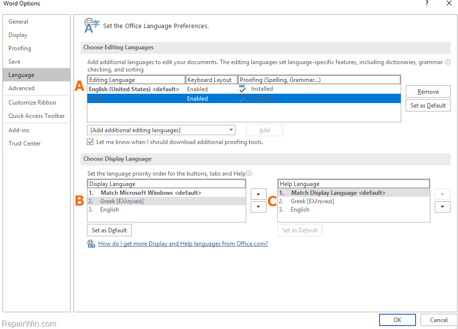 How to download Office 2016 Language Packs to change office 2016 display