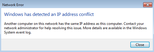 How to resolve Windows has detected an IP address conflict