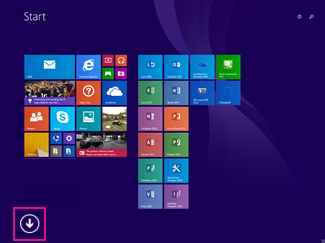 How to search for Office Apps on Windows 8. Click the arrow at the left bottom of the screen