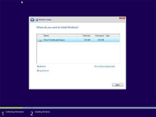 Installing windows 10 operating system