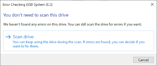 Scan drive - SSD system properties