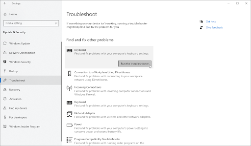 Troubleshoot > Keyboard