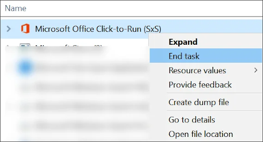 Microsoft Office Click-to-Run > End Task