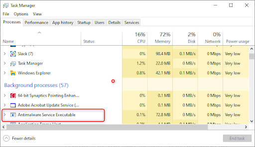 exclude antimalware service executable in Windows defender