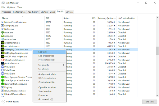 end NVIDIA task in task manager