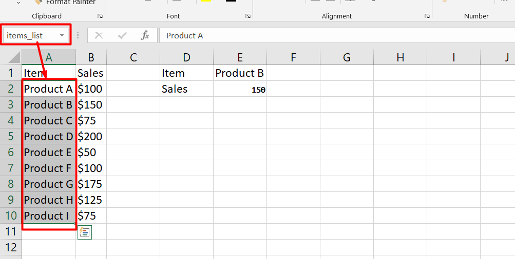 If you have a list of numbers in cells A1 to A5, you can define a name for that range of cells, like