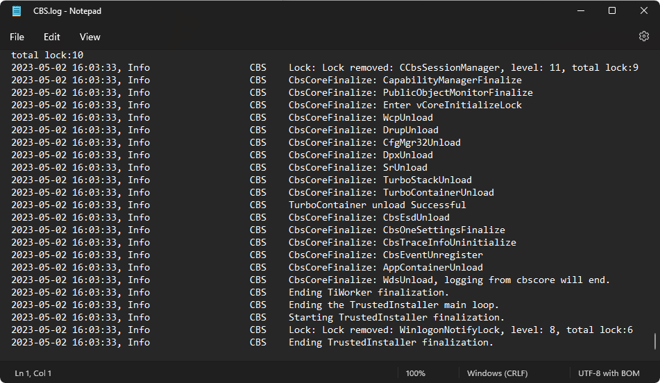 cbs log file contents