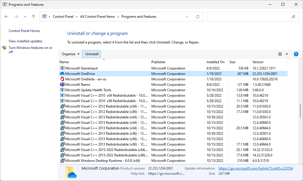 Uninstall OneDrive