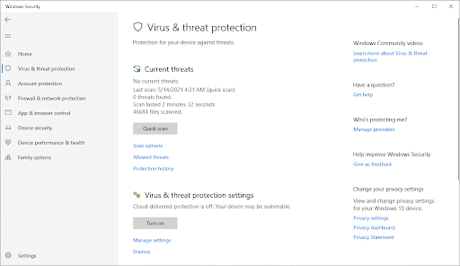 virus and threat protection