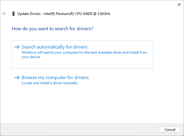 Search automatically for updated driver software