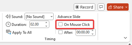 PowerPoint disable on mouse click