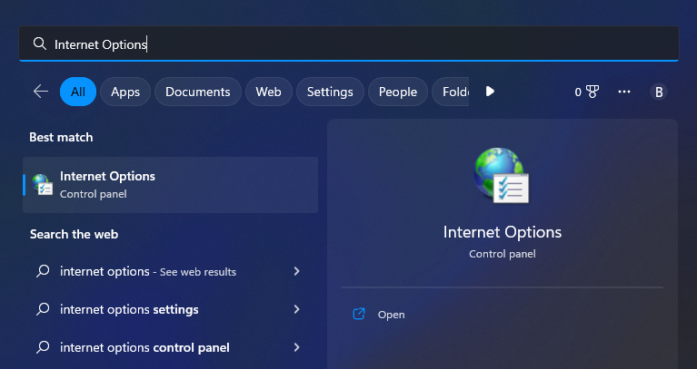 Internet options