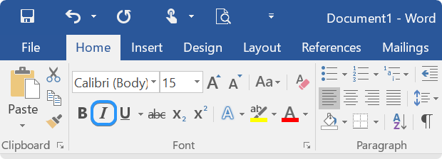 italic font in word