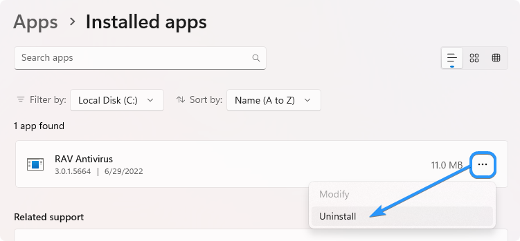 uninstall rav antivirus