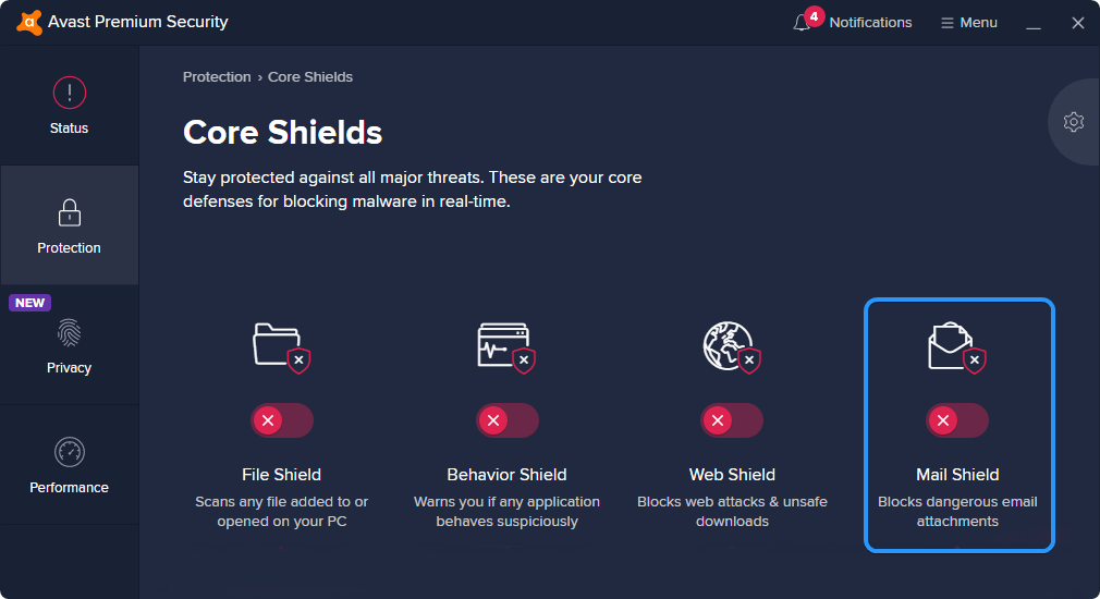 disable avast mail shield