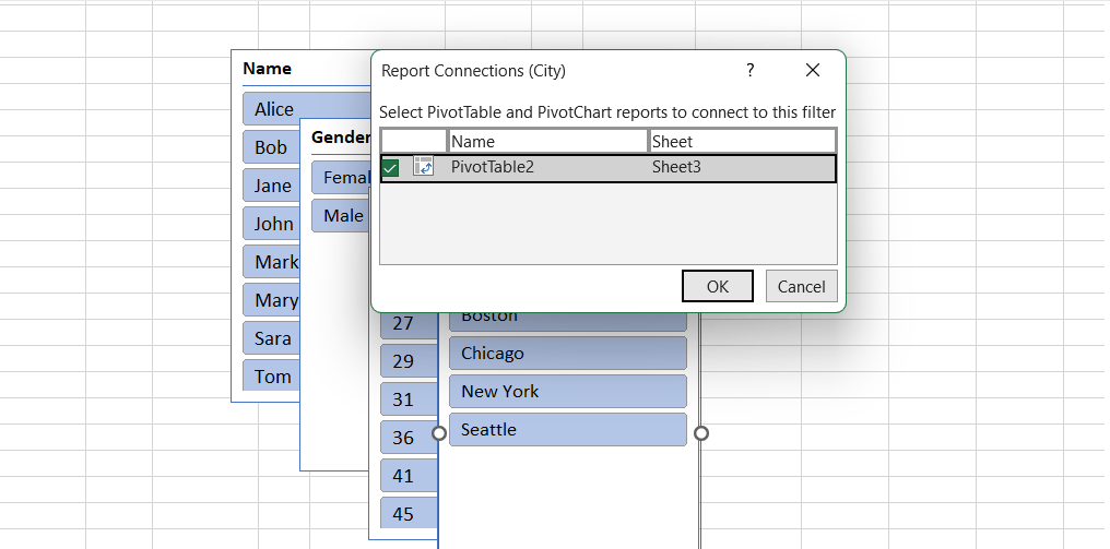 Select the reports to be linked to that slicer. Click OK.