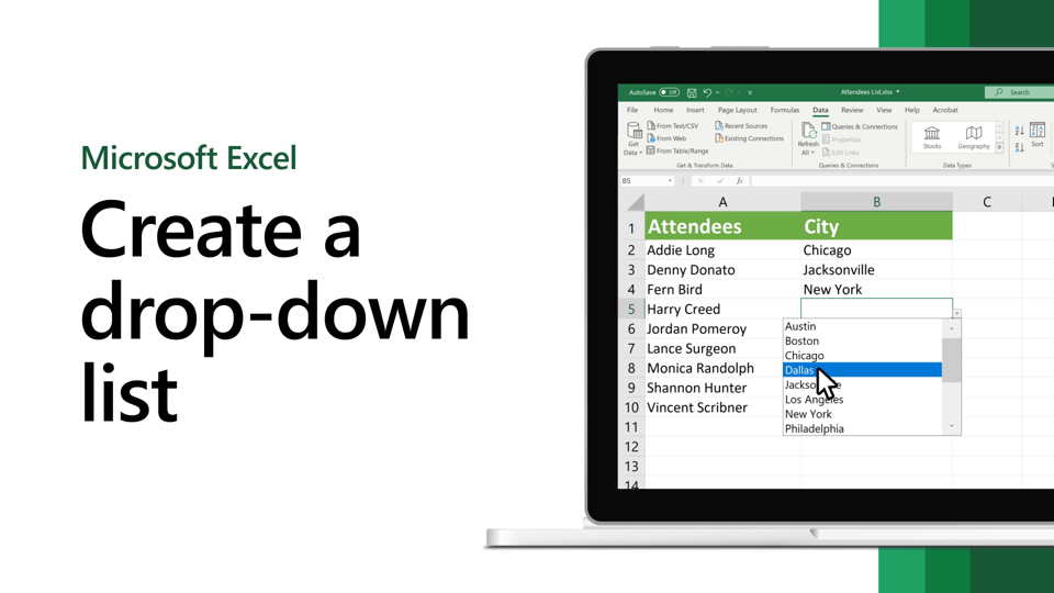 Как да създадете падащ списък в Excel