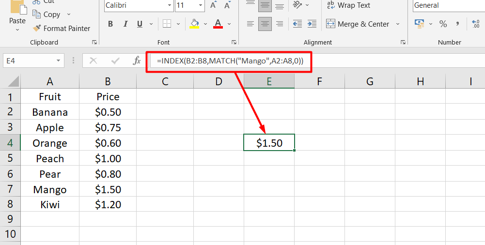 Използване на INDEX MATCH в Excel