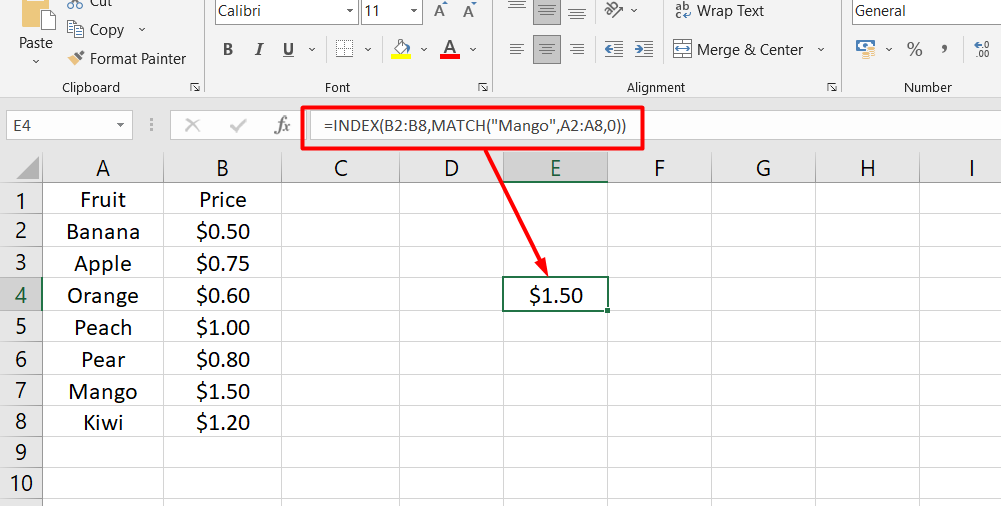 Using INDEX MATCH in Excel