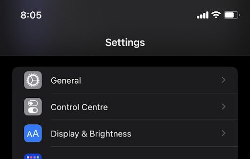 iPhone settings > General