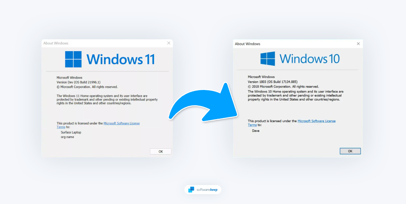 Restore previous versions of Windows 10