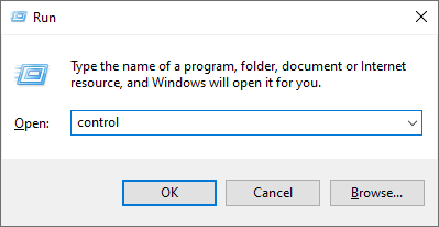 run dialog > control