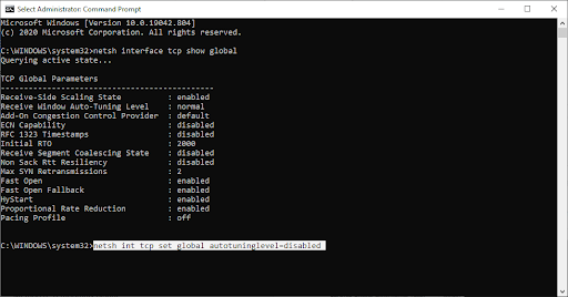 netsh int tcp set global autotunnglevel