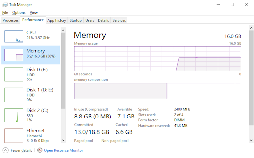 Task Manager > Memoery