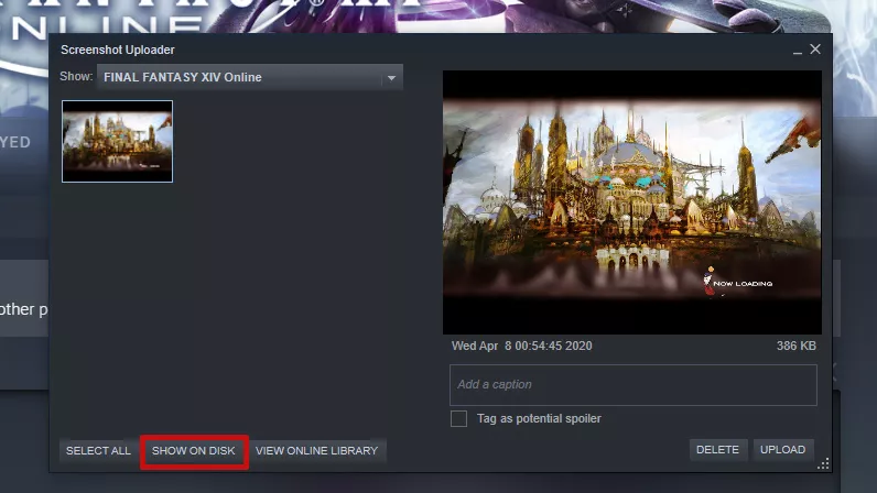 Access the Steam screenshot folder through Steam client