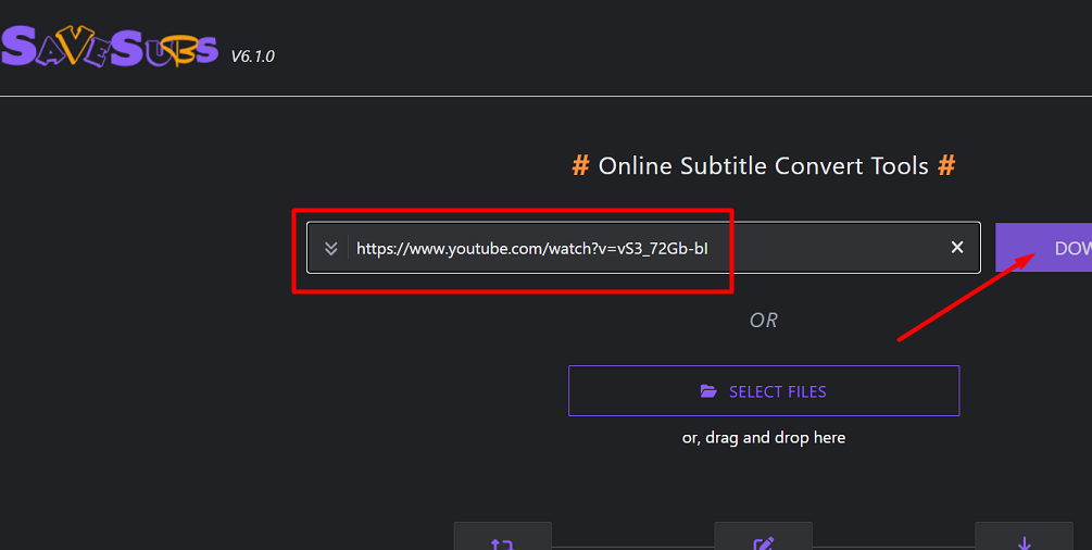 Go to the SaveSubs website and paste the YouTube video URL into the text box on the page.