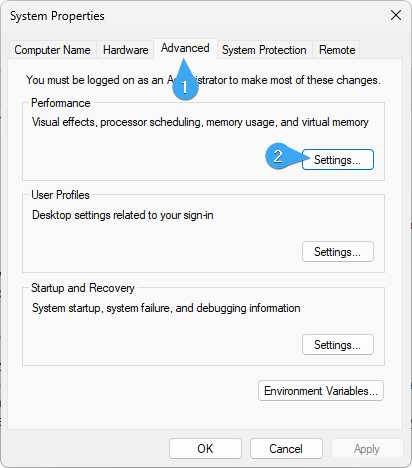 advanced performance settings