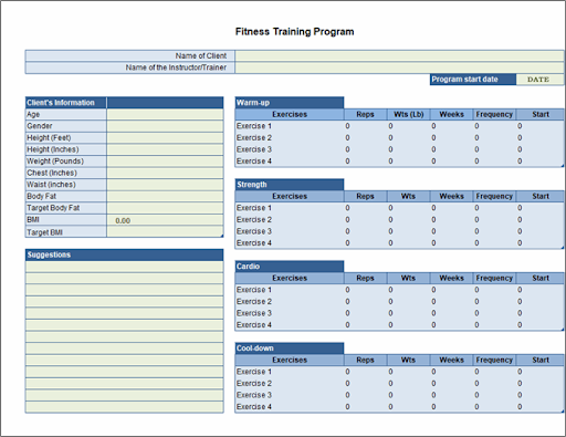 exercise planner template for excel